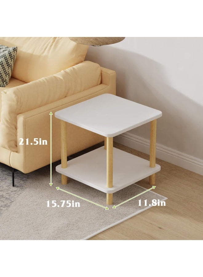 Side Table,Sode Table,End Table,Side Table with Storage Shelf,nightstand for Small Spaces,Bedroom,Living Room,Sofa,Entryway,Easy Assembly,White & Natural - Image 3